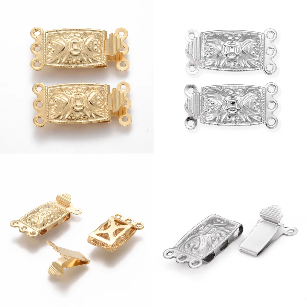

10Set 304 Stainless Steel Box Clasps Rectangle Multi-Strand Clasps 3Strands 6Holes Bracelet Necklace Connectors Jewelry Making