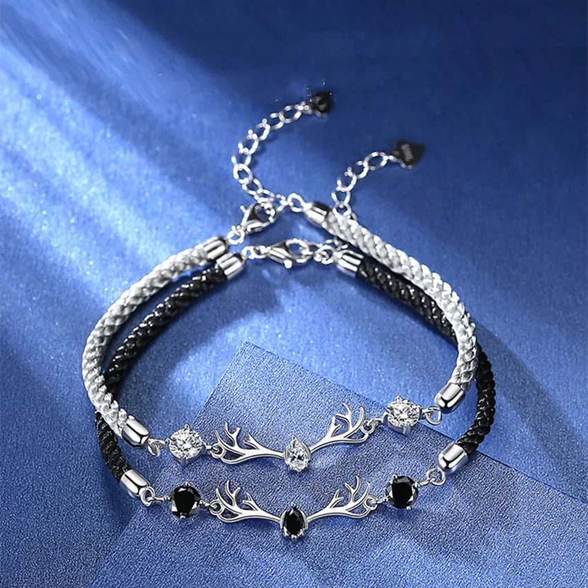 

Fine 925 Stamp Silver Color Charms Deer Zircon Crystal Bracelet Gorgeous for Women Weave Wedding Brand Designer Jewelry Gift