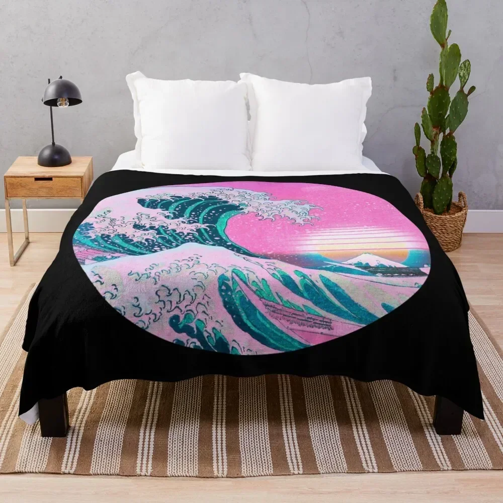 

Vaporwave Aesthetic Great Wave Retro Sunset Throw Blanket Long Lasting Soft Plush Blanket for Daily Use