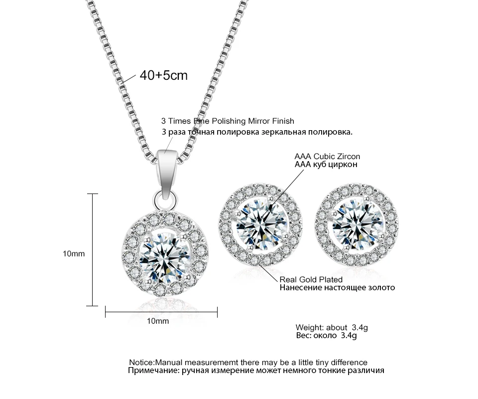 RAKOL Exquisite Oval Dangle Pendant Sets For Women Fashion Paper Clip Cubic Zirconia Earrings Necklace Jewelry Girls Party Gifts