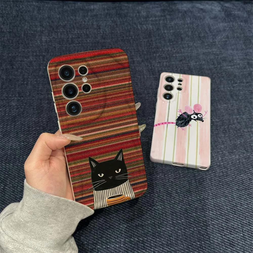 

Cartoon Black Mouse Art For Samsung Galaxy S21 S23 S24 S25 FE Lite Plus Ultra 5G Wave Oil Film Phone Case