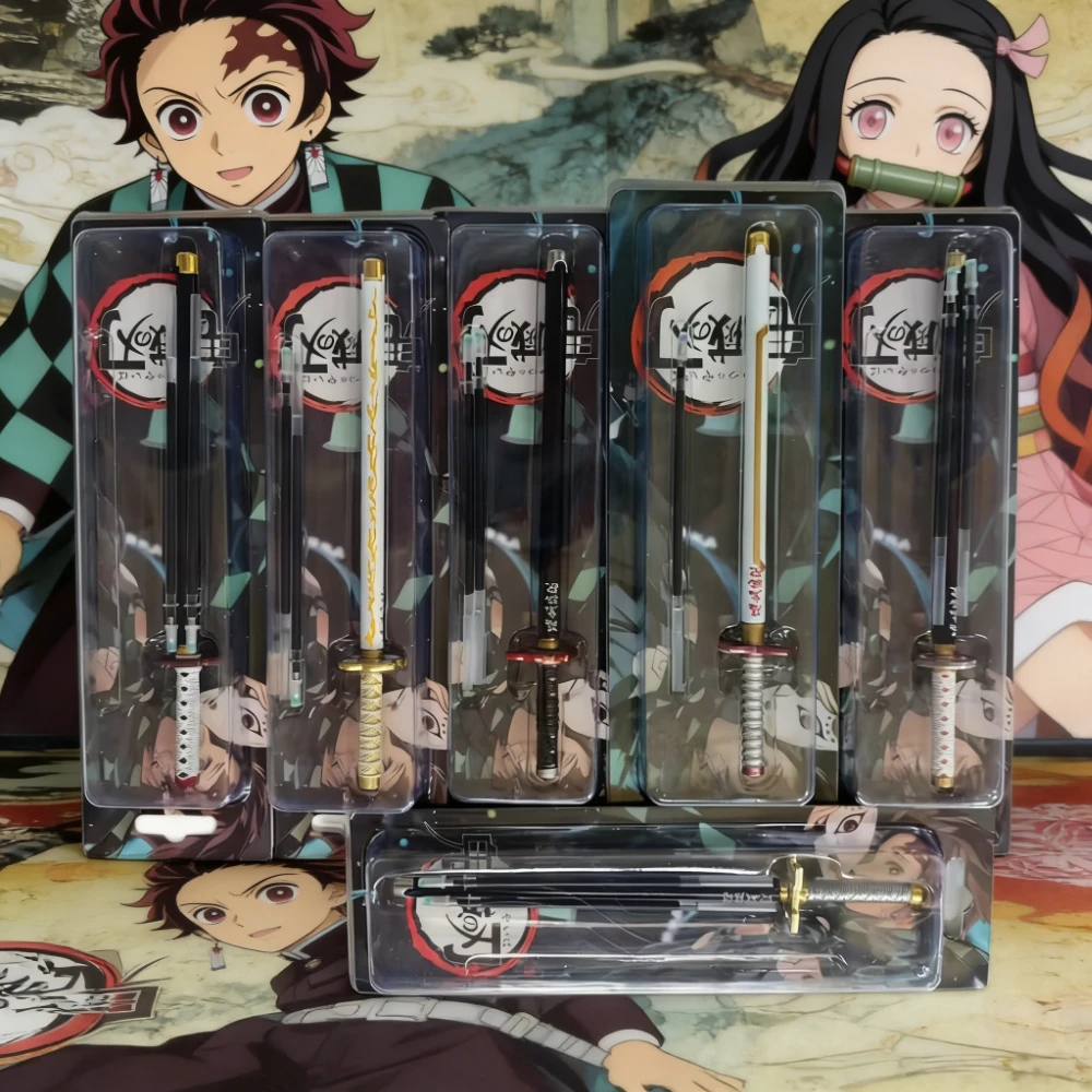 Anime Demon Slayer Nichirin Schwert Katana Stift Kimetsu No Yaiba Giyu Nachfüllbarer Gelstift für Anime-Fans Sammlung Schulbedarf