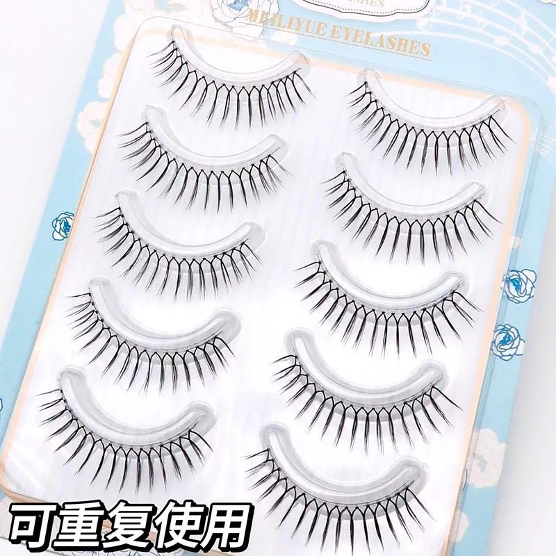 5 Pairs Korean Fake Eyelashes Thin Transparent Stem Eyelashes Natural Simulation U-shaped Handmade Lashes Beginner Makeup Tools