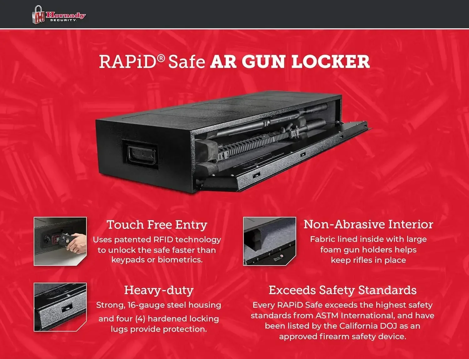 Hornady RAPiD Safe AR Gun Locker with RFID Touch Free Entry - Tamper Proof Gun Safe Perfect for Storing Gun Accessories