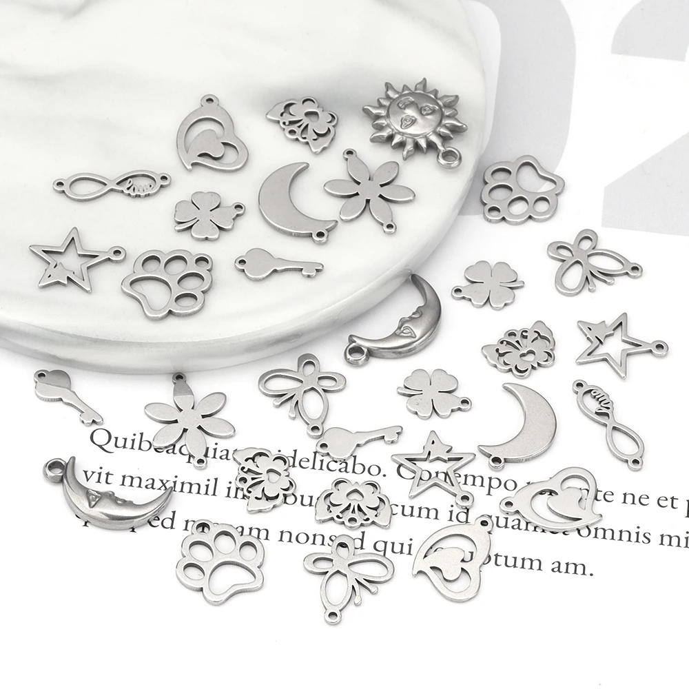 10pcs/lot No Fade Charms 304 Stainless Steel Flower Leaf Moon Star Heart For Necklace Pendant Charms Diy Jewelry Making Accessor image 5
