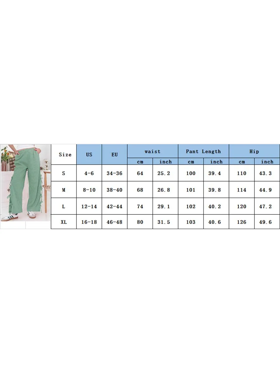 Women Y2k Vintage Plaid Print Fashion Long Pants Side Tie Bow Wide Leg Pants High Waist Gingham Casual Trousers Lounge Pants