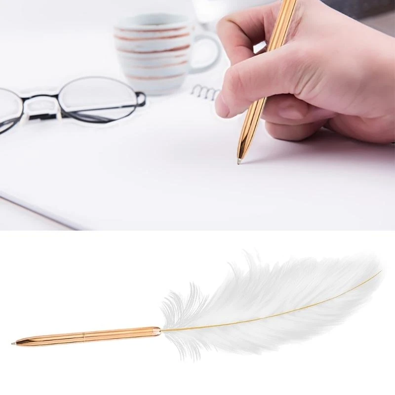 Retro weiße Feder Kugelschreiber exquisite Sigantur Stift nachfüllbare Kugelschreiber für Hochzeits büro Geschäfts geschenk – Detail 9