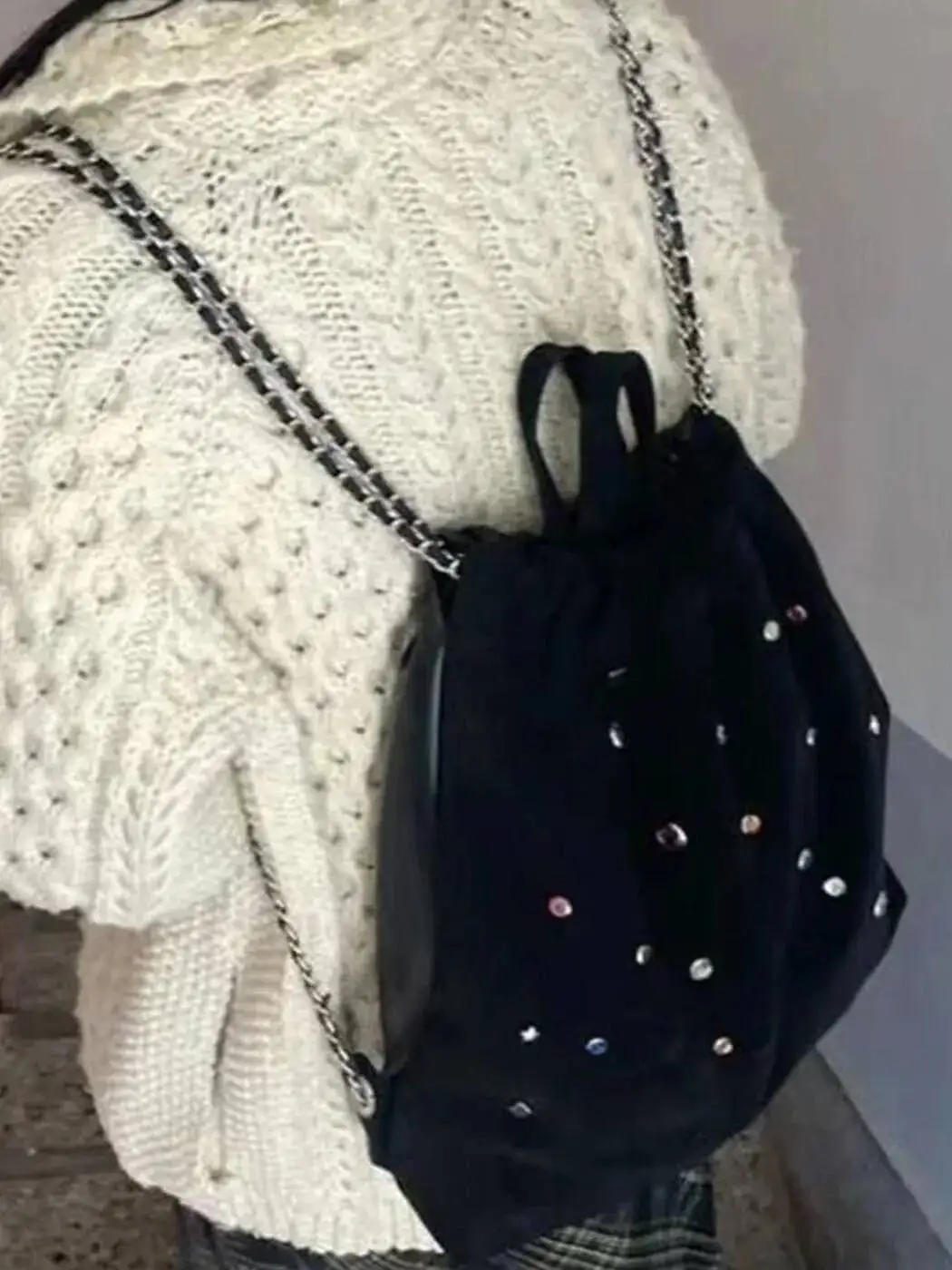 

Bloom Vintage Drawstring Backpack Women Hot Girls Beading Chic Casual Backpacks Ladies Haruku Schoolbag Y2k