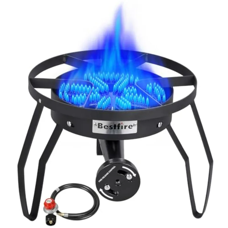 

Portable propane stove for frying, camping, home brewing: 16 single burner, 200, 000 BTU, high-pressure 0-20 PSI adjustable hos
