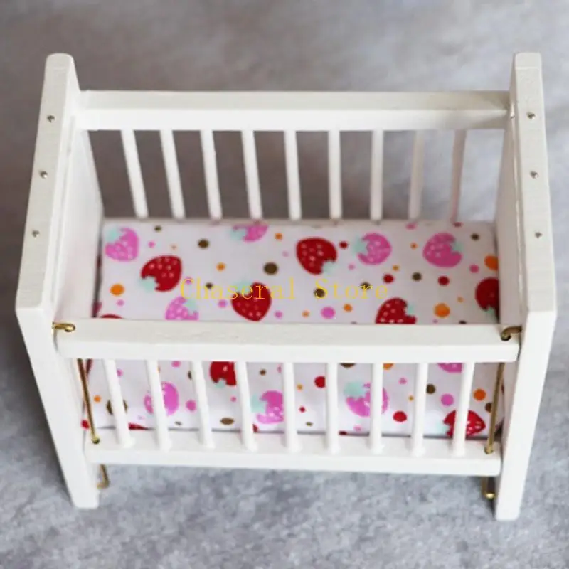 E7CE Realistic Crib Realistic Pretend Play for Kids Role Toddler Bed Model Toy Single Vintage Crib 1:12 Dollhouses view 3