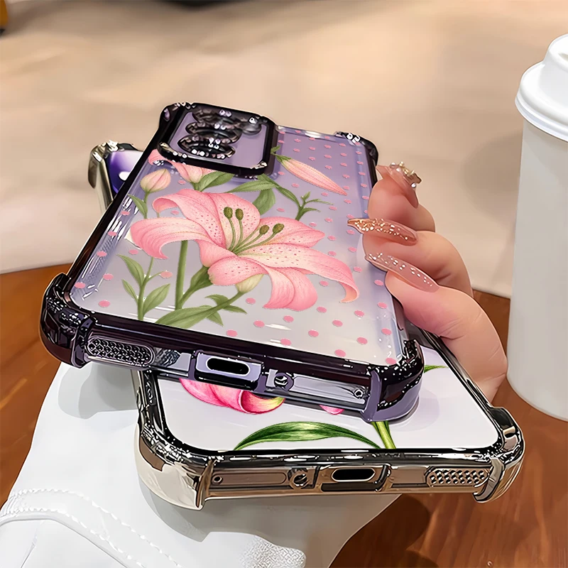 Pink Lilies Flower Pattern Phone Case For Infinix Hot 70 60 Pro Plus 50i 40 10T 11 9 Play 10s NFC Shockproof Soft TPU Cases Capa - view 4