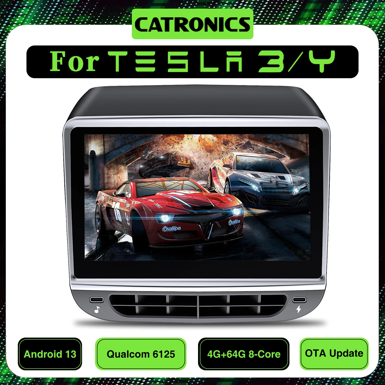 CATRONlCS for Tesla Model 3/Y 2024 Rear Entertainment & ClimateControl Display Android 13.0 Qualcom 6125 8 core Accessories