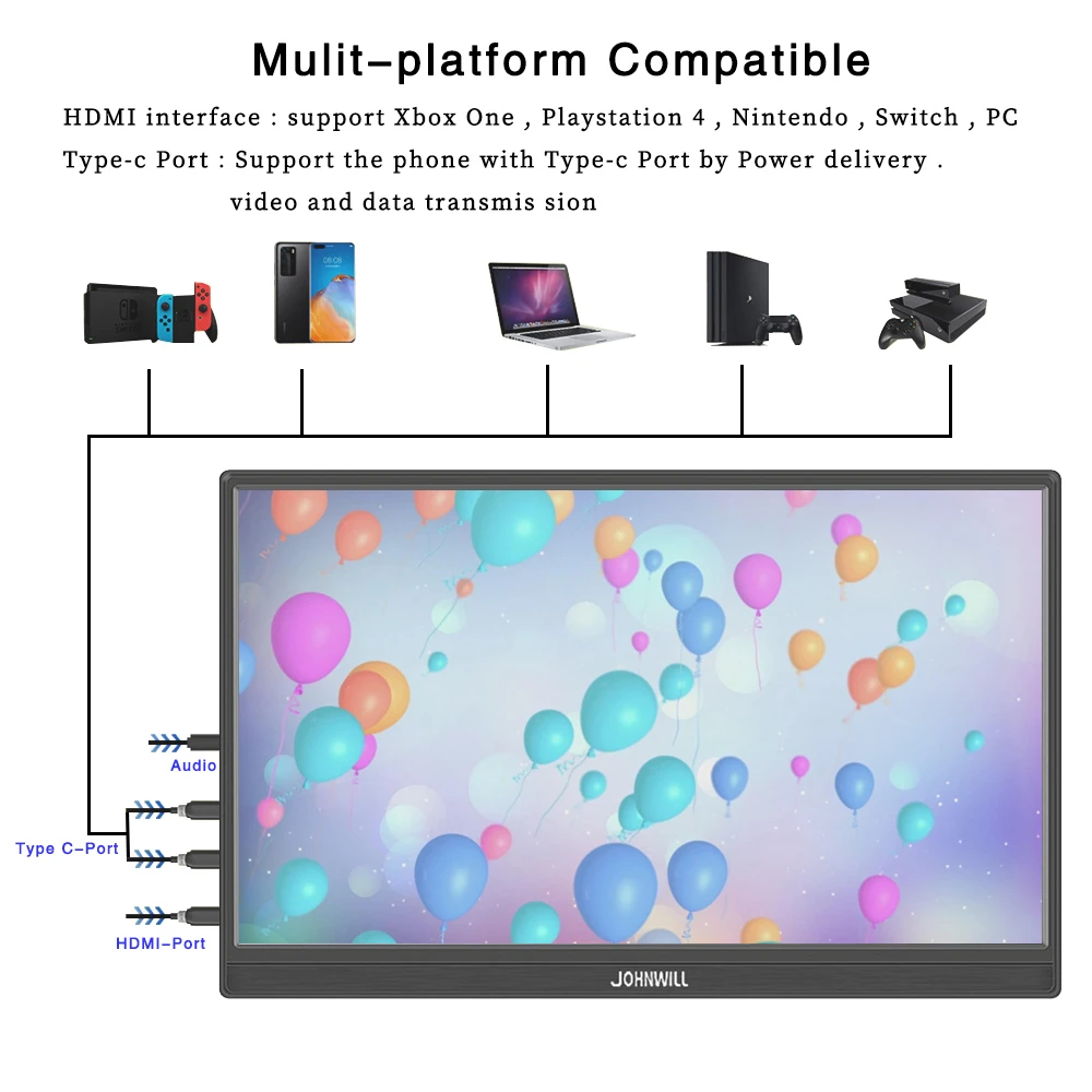 Painel IPS Touchscreen Monitor Secundário, 14 "Monitor Portátil, 1920x1080, Suporte Tipo-C, PS4, PS5 Laptop, Raspberry Pi Series