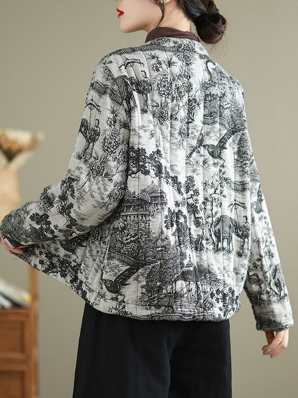 

Женское хлопковое джето Thiened в стиле ретро, осенне-зимнее теплое китайское пальто с воротником-стойкой на пуговицах, длинное пальто с цветочным принтом...