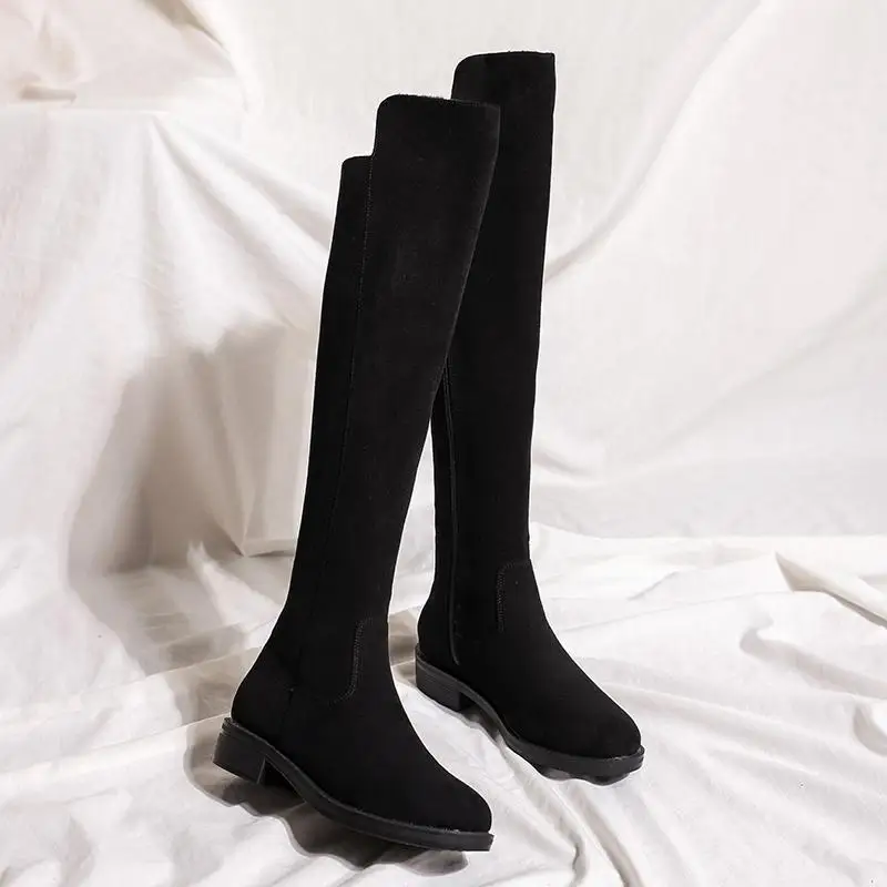 Shoes for Woman Middle Heel Footwear Winter Knee High Shaft Women\'s Boots Long Flat Gothic Spring Autumn Demi-season Quality Hot