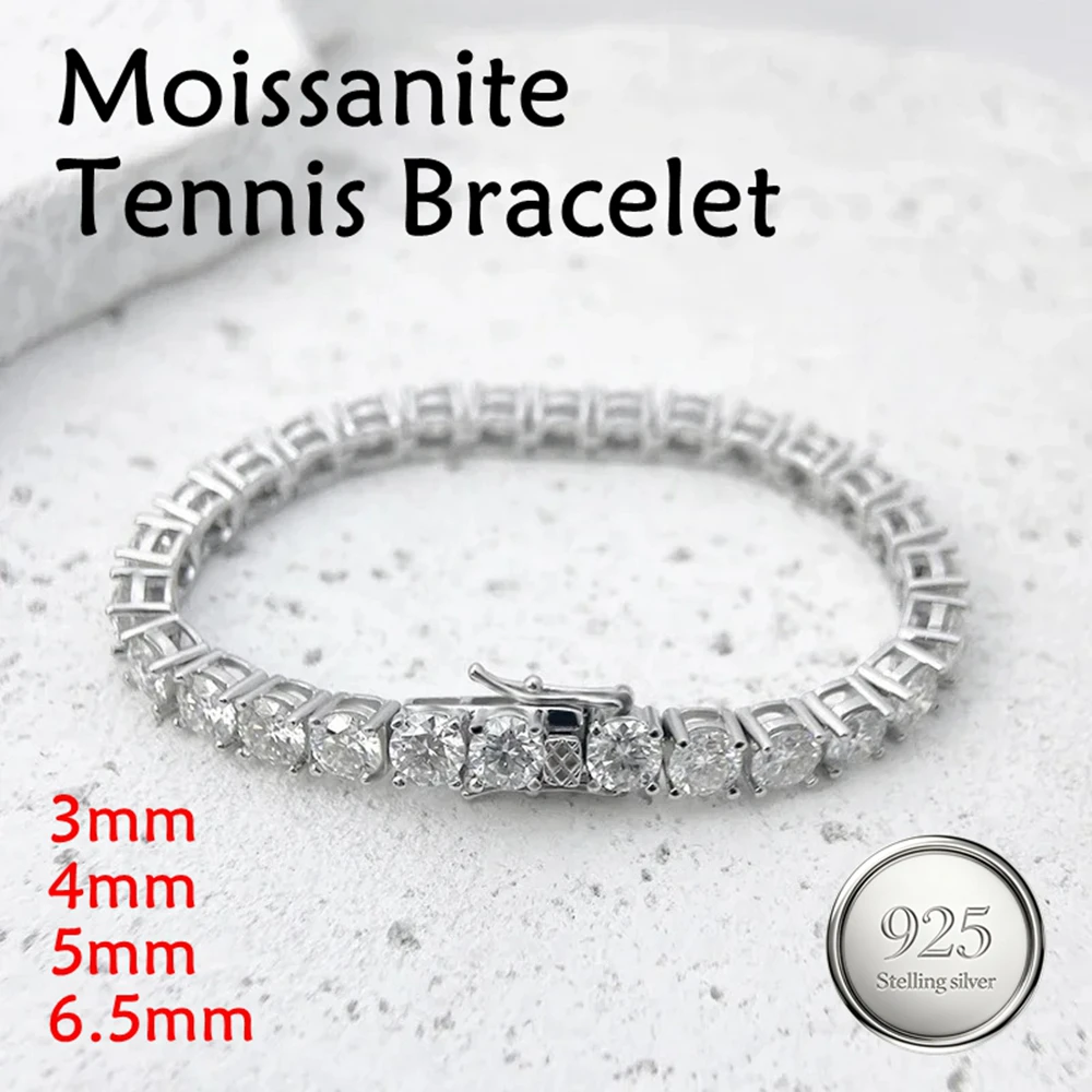 Factory Price 3-6.5mm D VVS1 Moissanite Tennis Bracelet S925 Sterling Silver Single Row Classics with GRA Bracelets Gift Bangle