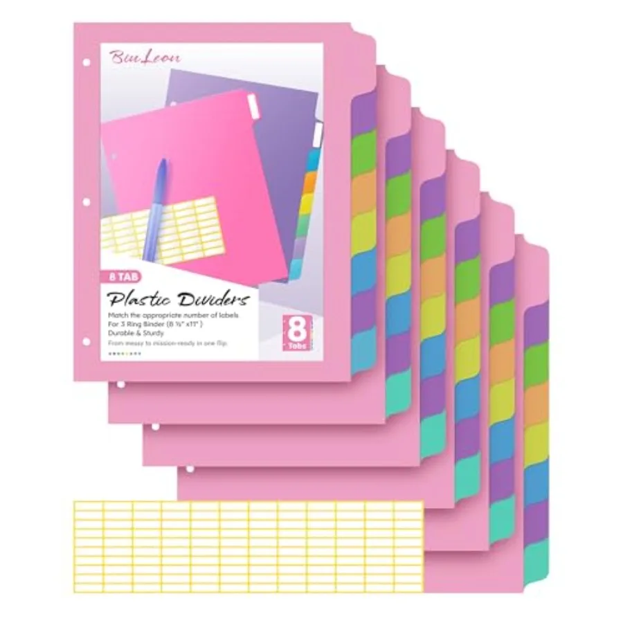 

48Pcs/6Set-8 Tab] Binder Dividers with Tabs, Plastic Dividers for 3 Ring Binder, Letter Size Binder Tabs for Organizing School