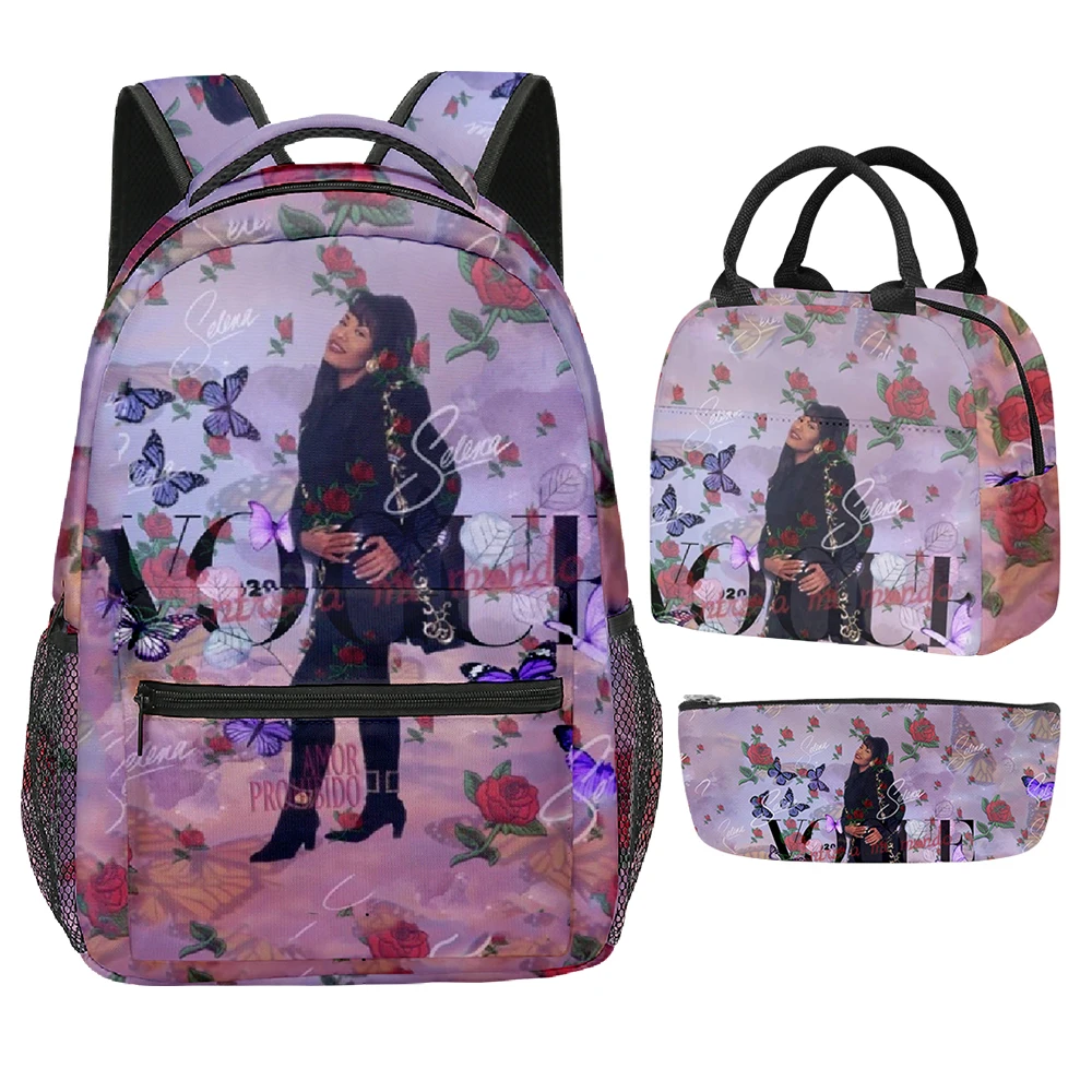 Trendy Popular Funny Selena Quintanilla 3D Print 3pcs/Set School Bags Laptop Daypack Backpack portable Lunch bag Pencil Case