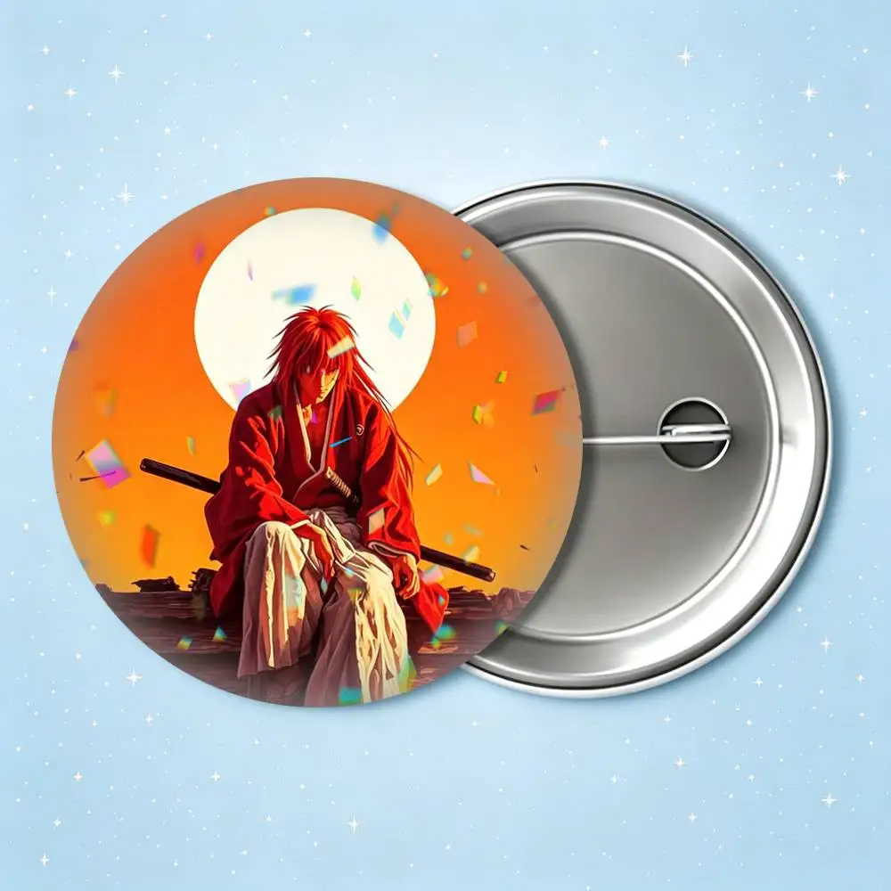 Pop Anime R-Rurouni Kenshin 25 32 44 58 75mm Badges Personalized Round Brooches Pins Accessory Gift