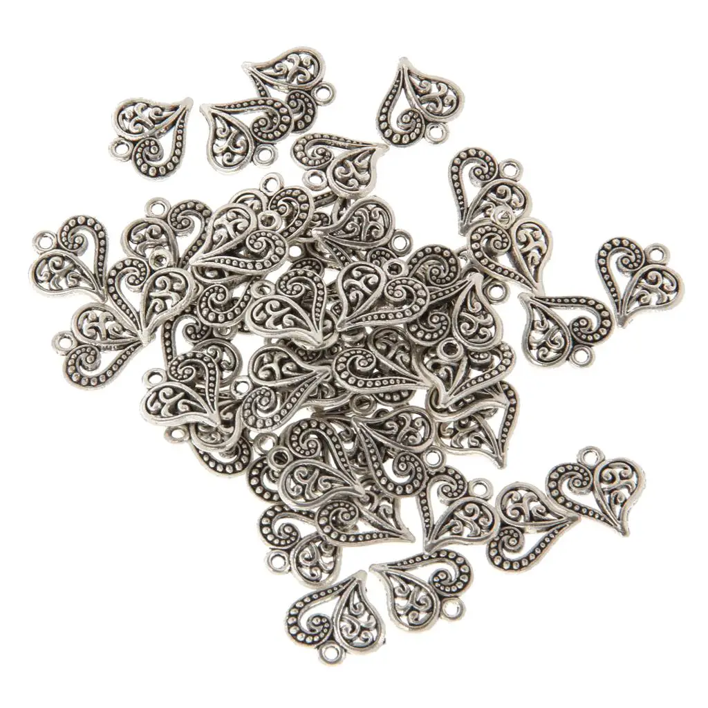 Alloy Heart Pendants 15x13mm Silver DIY Charms Antique Style Beads Crafts Findings for Necklace Bracelet