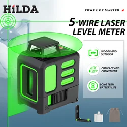 HILDA Laser Level Green 5 Lines Level Ip55 15M Self-Leveling Horizontal & Vertical Cross Super Powerful Measuring Tools ﻿