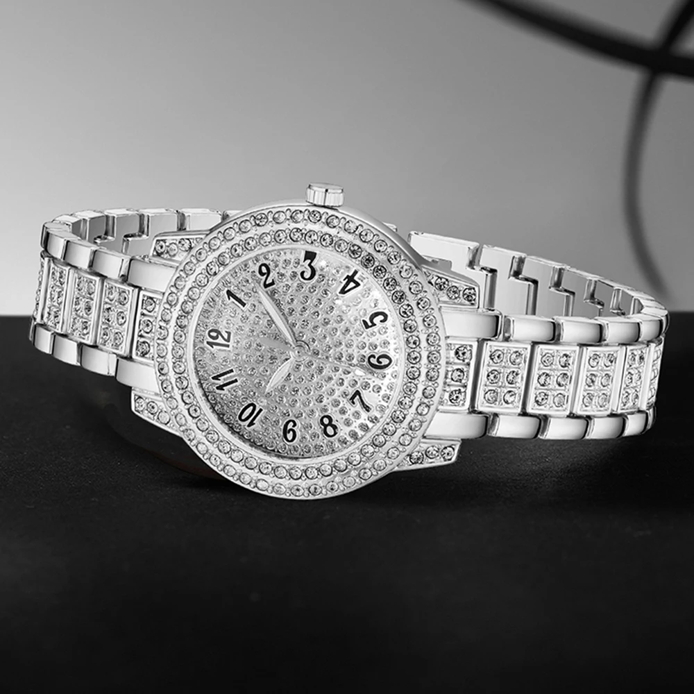 طقم ساعات نسائية فضية مكون من 6 قطع، طقم ساعات كوارتز وسوار وقلادة وأقراط هدية مثالية للأصدقاء أو الأمهات