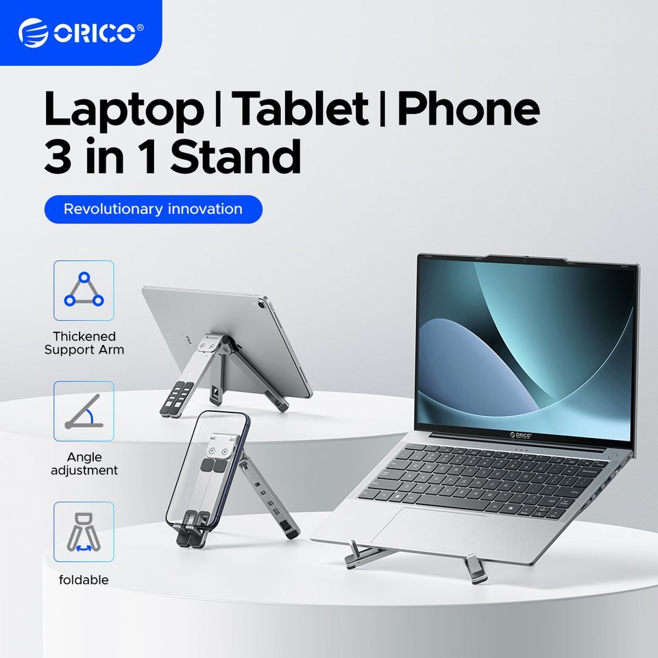  ORICO 3 in 1 Portable Laptop Aluminum Stand For Macbook Air Pro Foldable Notebook Macbook Pro Tablet Phone Stand Free Bag 