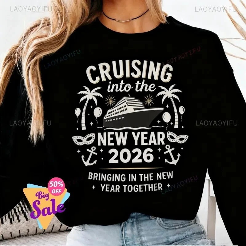 

2026 Sweatshirt Christmas Crew Hello 2026 New Year Sweatshirt Round-neck Pullover Men's Sweatshirt Women's Pullover Funny