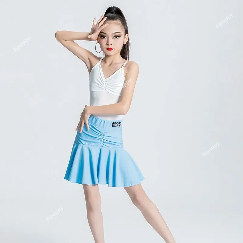 

New Latin Dance Training Competition Clothes for Girls Spring Summer Children Sling Backless Split Dance Dress