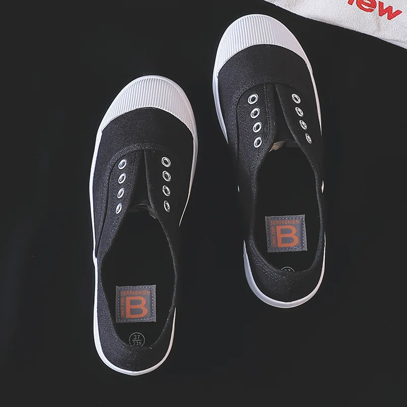 New Women's White Canvas Shoes Low Top Slip-On Breathable Flat Casual Sneakers for School Campus Daily Walking Comfort view 4