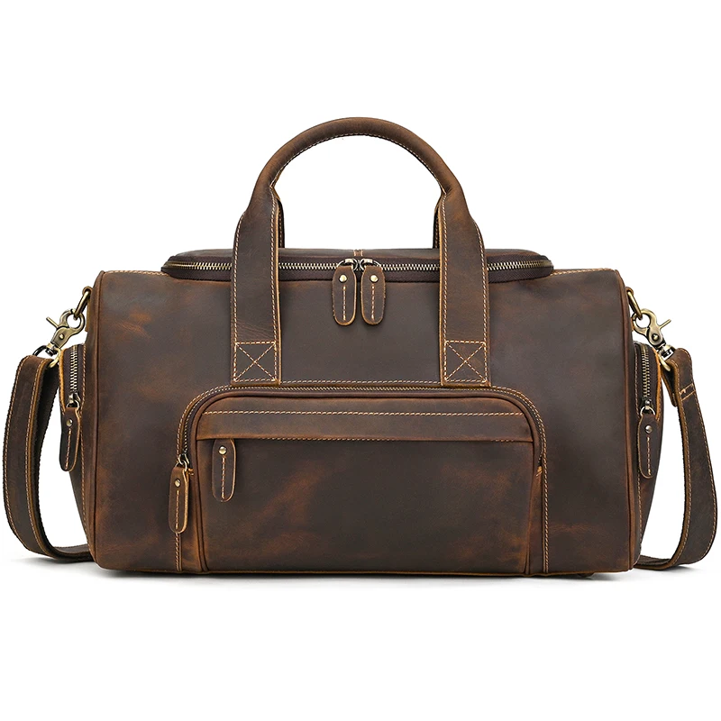 2023 New Fashion Brand Designer Business Trip Travel Bag For Man Outdoor Genuine Leather Duffle Bag Male Coffee Handbag Totes