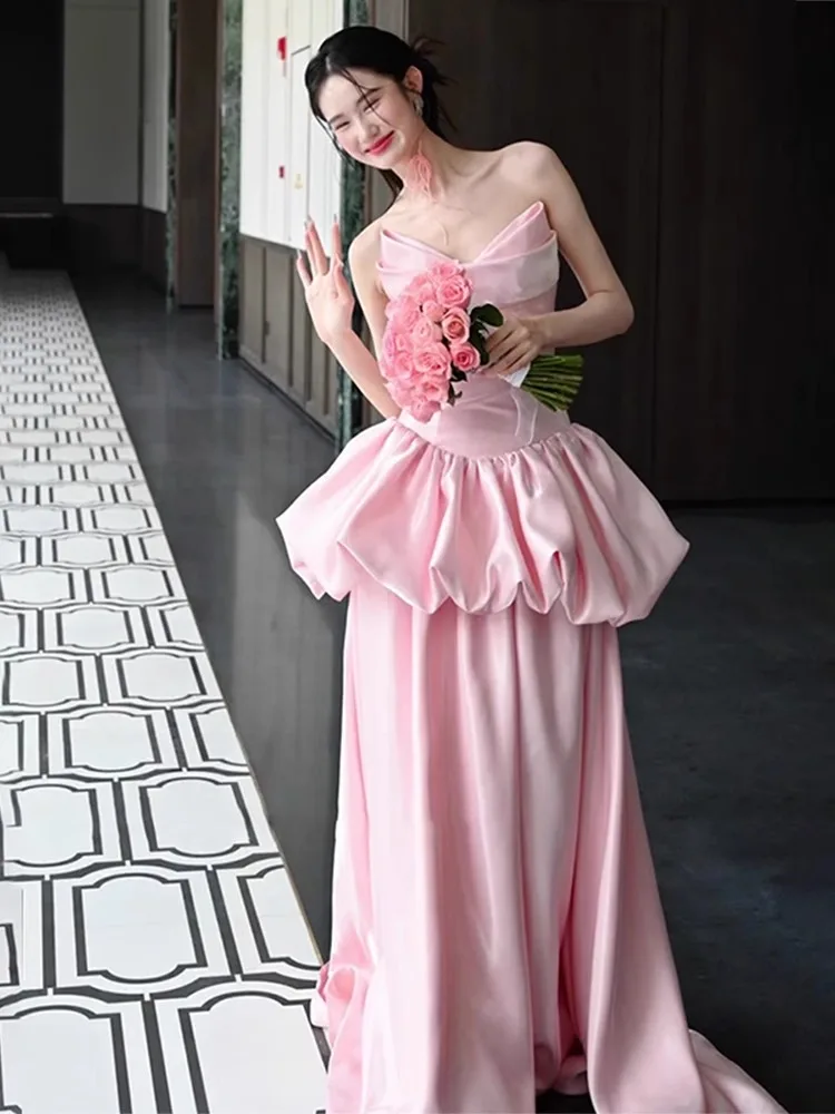 

Pink Wedding Dr Ele Princ Sle Long Evening Gown for Engagement Birthday Par Women's Faionable Luxury Dr