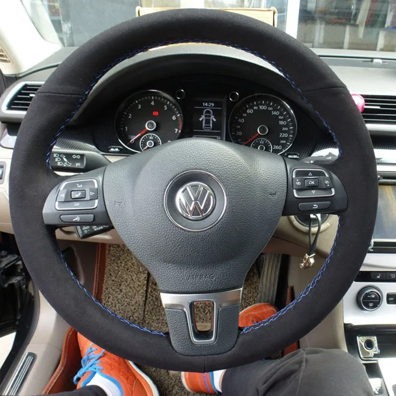 For Volkswagen Golf 6 Mk6 VW Polo Sagitar Bora Santana Jetta Hand-Stitched non-slip suede Custom car Steering Wheel Cover