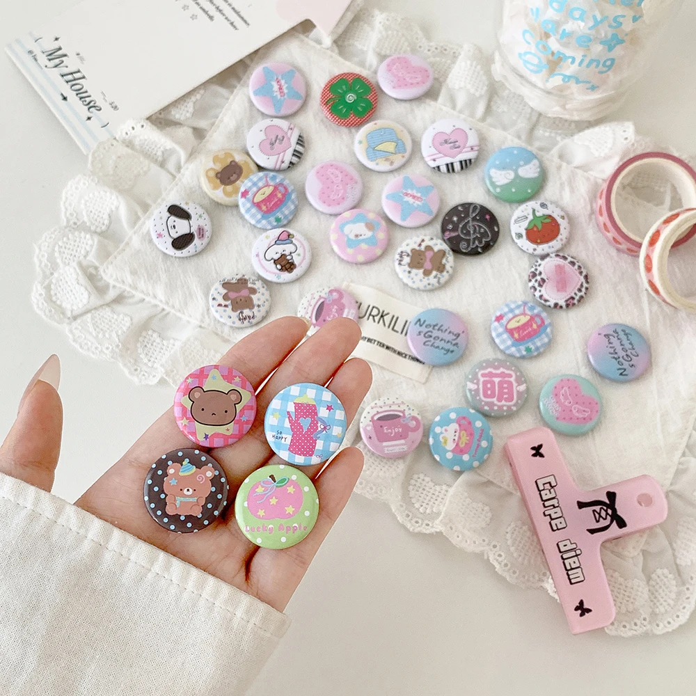 Cute 6pcs Mini Badage Set 25mm round Lovely puppy rabbit badage clips Stationary Pen Bag Decoration emblem clips
