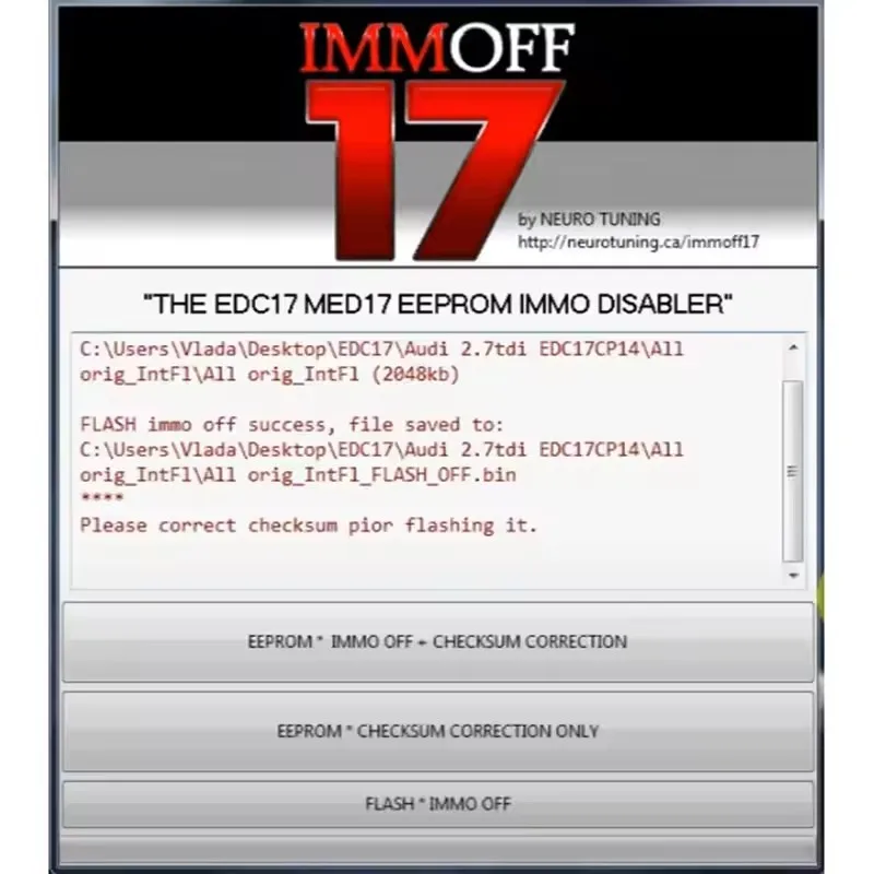 IMMO OFF 17 IMMOFF17 ソフトウェアアクティベートバージョン EDC17 MED 17 Immo Off Ecu EEPROM IMMO パッチチェックサム修正から IMMO OFF フラッシュ