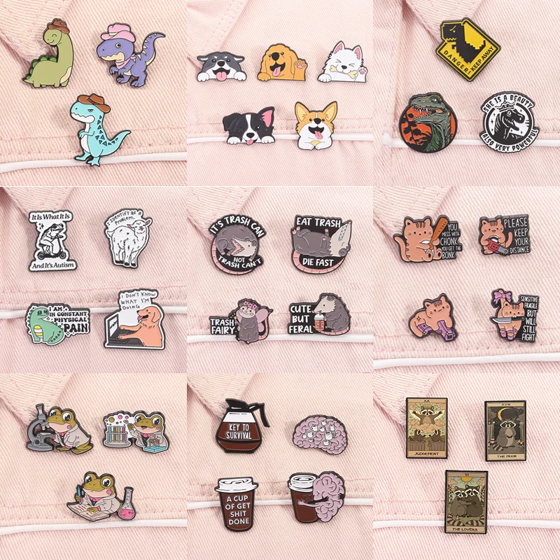 

2-10pcs/set Cartoon Animal Collection Enamel Pins Cute Pet Dogs Raccoons Dinosaur Brooches Lapel Badge Jewelry Gift for Friends