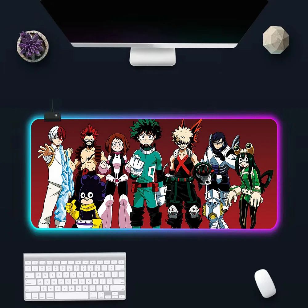 My Hero Academias RGB Pc Gamer Keyboard Mouse Pad Mousepad LED Glowing Mouse Mats Rubber Gaming Computer Mausepad
