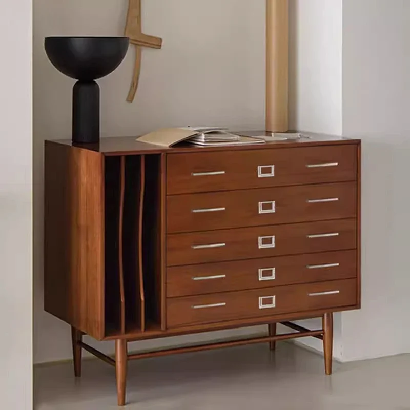 

Solid wood porch cabinet, black retro style side cabinet