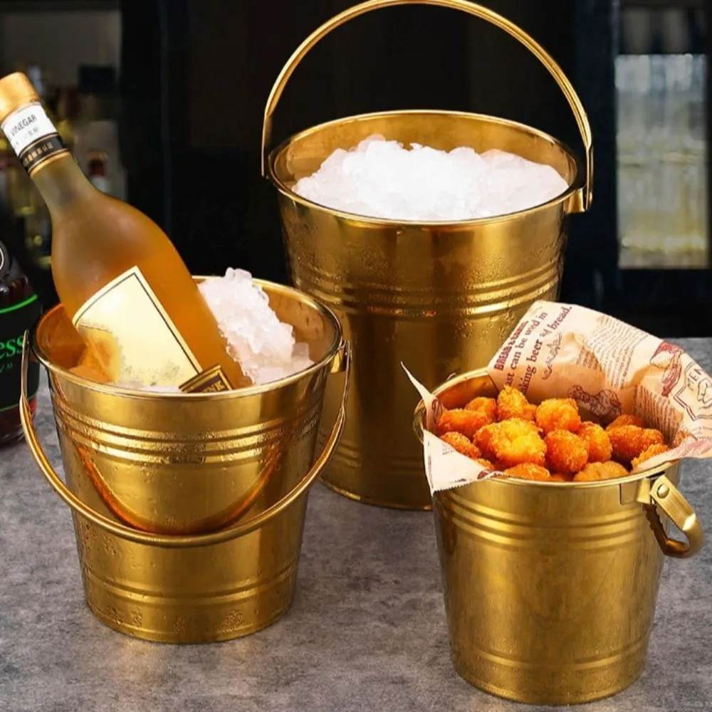 

Multifunctional Stainless Steel Ice Bucket with Handles Thickened Champagne Bucket Round Portable Seafood Bucket Kitchen