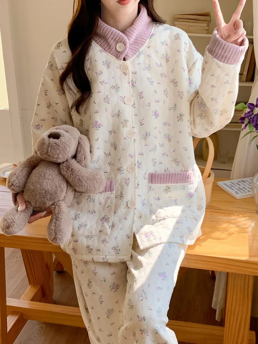 pure-cotton-maternity-nightgown-with-chest-pad-air-cotton-spring-autumn-style-nursing-home-clothes-long-sleeve-high-collar