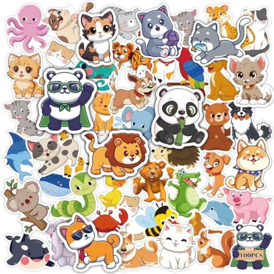 100 PCS Water Bottle Stickers for,Cute Animal Aesthetic Sticker Pack - Vinyl Kawaii Stickers for Girls Boy Classroom Prizes, Pa