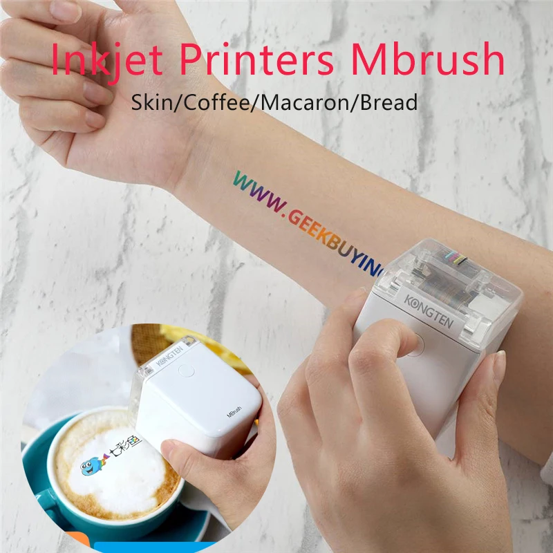 Mbrush طابعة صغيرة محمولة غير صالحة للأكل يده طابعة نافثة للحبر ملونة الوشم لتقوم بها بنفسك نمط طابعة كعكة معكرون القهوة طباعة الحبر