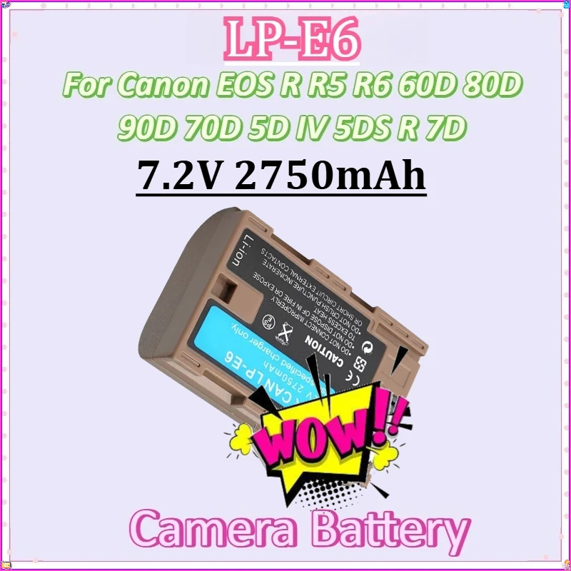 

For Canon EOS R R5 R6 60D 80D 90D 70D 5D IV 5DS R 7D Mark New LP-E6NH 7.2V 2750mAh LP-E6N LP-E6 Camera Battery Type-C Input
