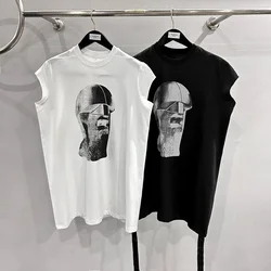 Rick vest Streetwear Men Owens T-shirt women High Street print loose pullover Casual basketball sweatshirt Hip Hop RO Tshirt