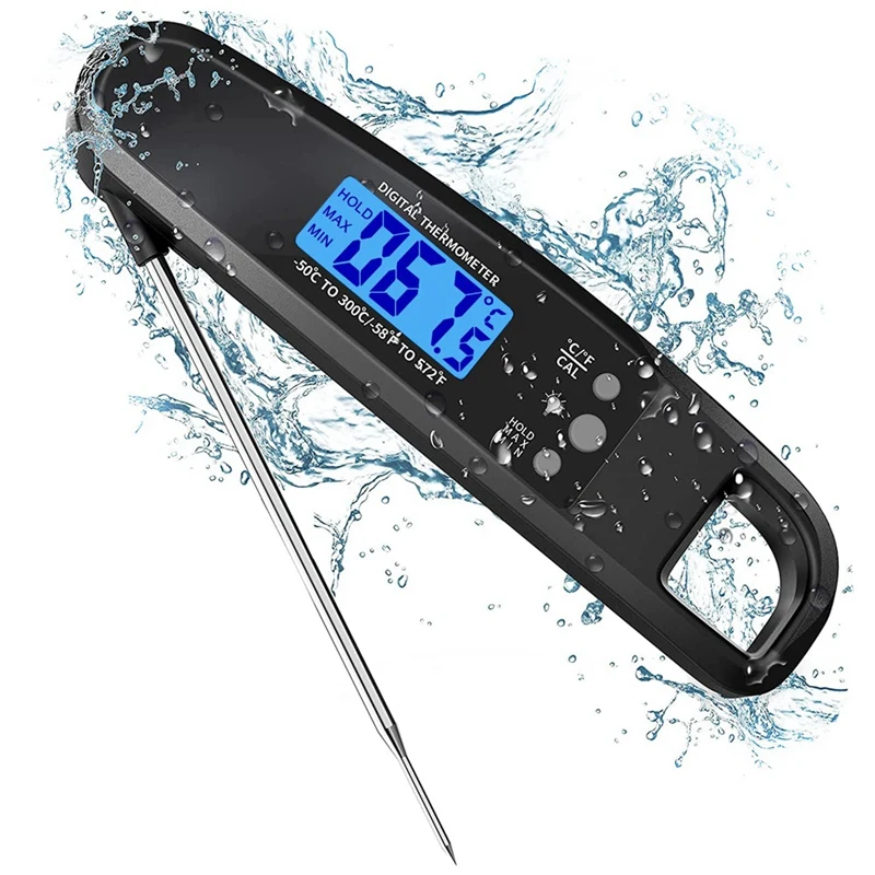 Instant Read Meat Thermometer For Grill And Cooking, With Backlight & Calibration - Black