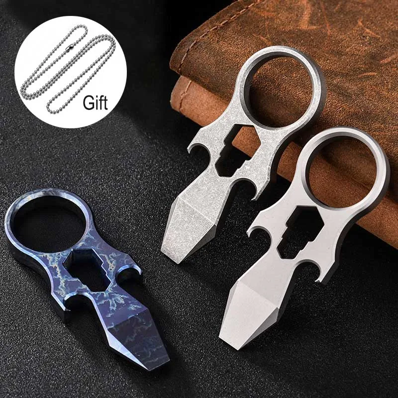 Titanium Mini Crowbar with Necklace Hand Tools Multifuncational Wrench Bottle Tin Can Opener Gift Box For Father Boyfriend Gift