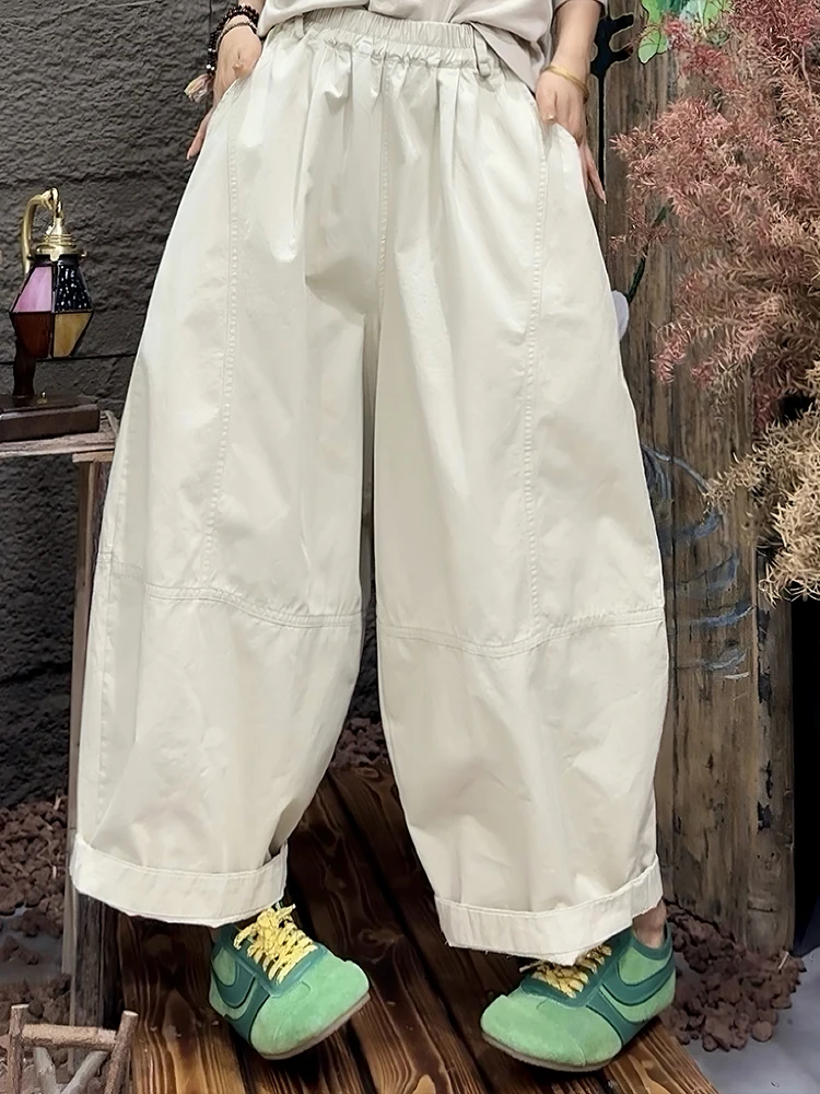Amax LuluE Japanese Design Spring Ladies Fashion Loose Leisure Pants Womens Vintage Classic Elastic Waist Solid Harem Trousers