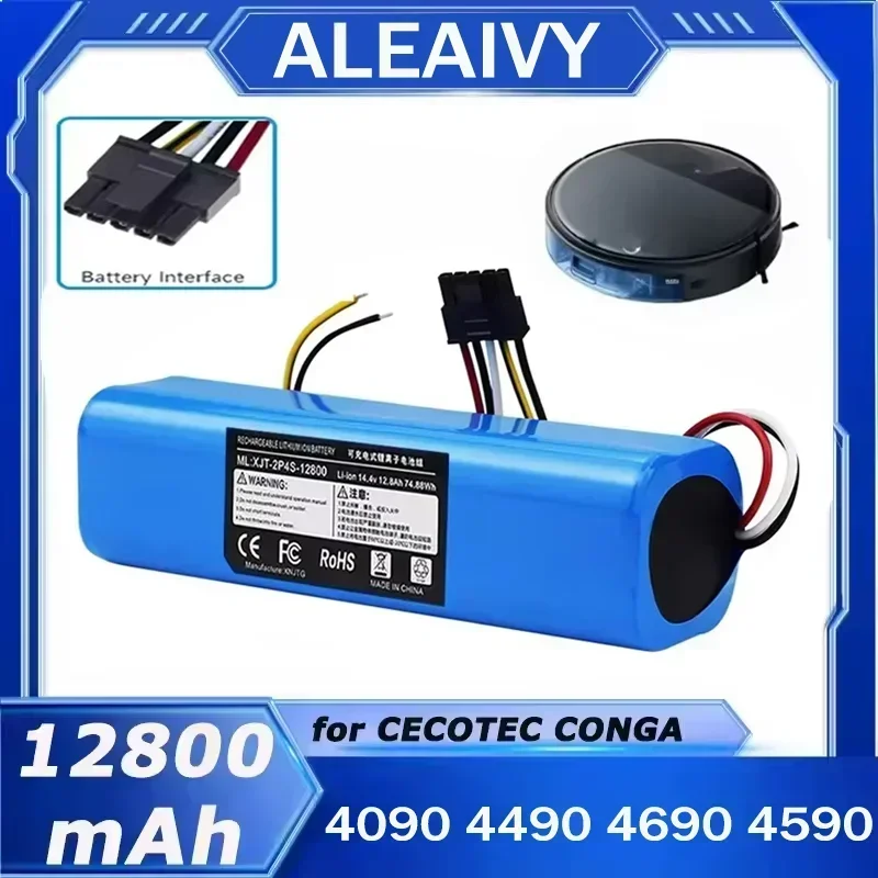 

14.8V 12800mAh 4S2P Rechargeable Li-ion Battery For CECOTEC CONGA 4090 4490 4690 4590 Mopping Robot Battery Pack.