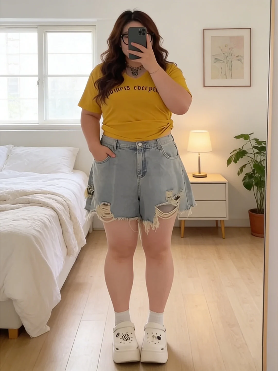 

High Waist Wide Leg Jeans orts for plus Size Women Ripped Frayed Casual Summer Breathable Comfortable Skinny Slimming Hot P...