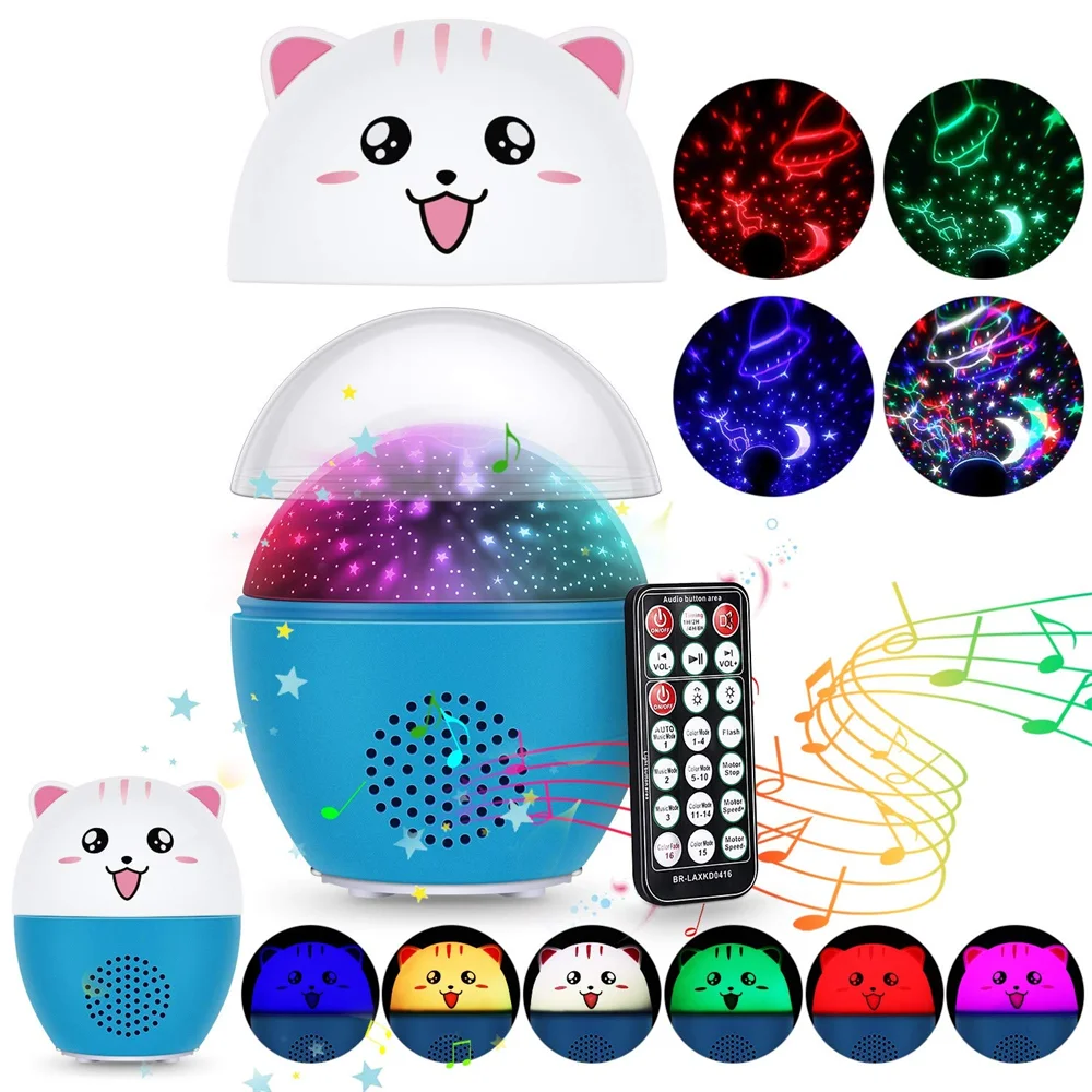 USB Charge Starry Sky Rotating LED Night Light Star Ocean Wave Projector Night Lamp With Music Bluetooth Speaker For Childrens